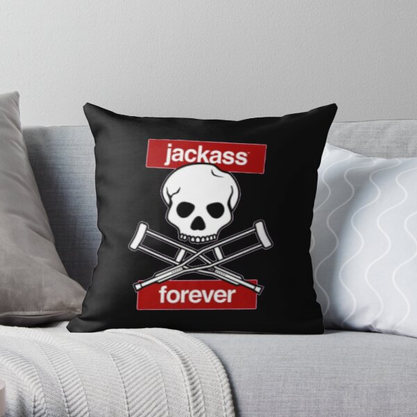 Jackass Forever - Jackass Red Skull And Crutches Warning Logo Throw Pillow RB1309 product Offical jackass Merch